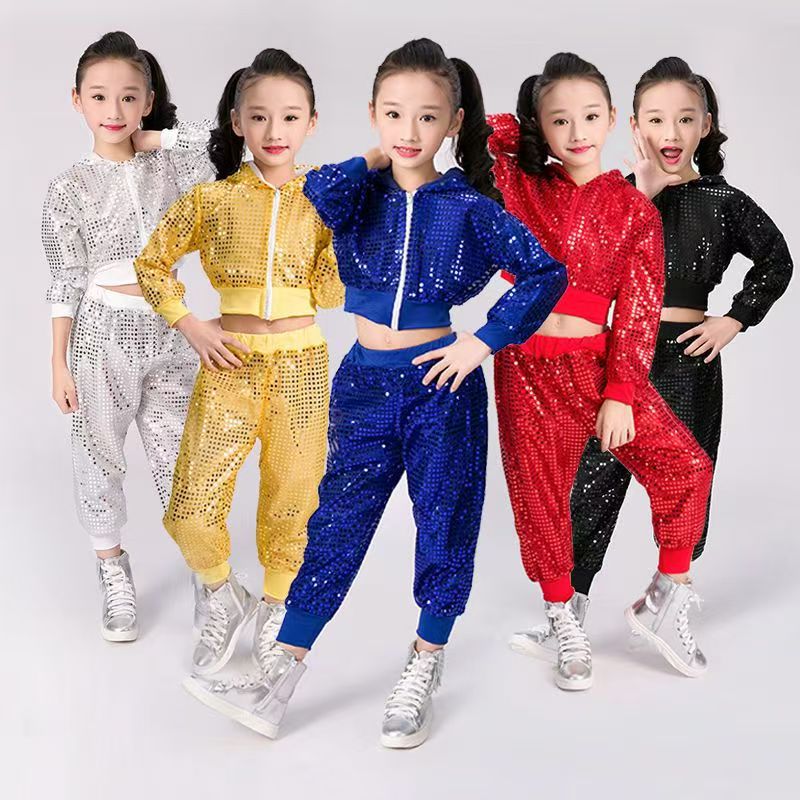 Kinder Pailletten Hip-Hop Straßentanz Auftritts-Cheerleading-Team-Sportbekleidung