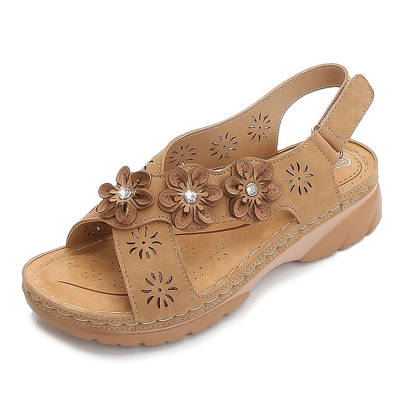 Sandales décontractées à bout rond et fleuri pour femme