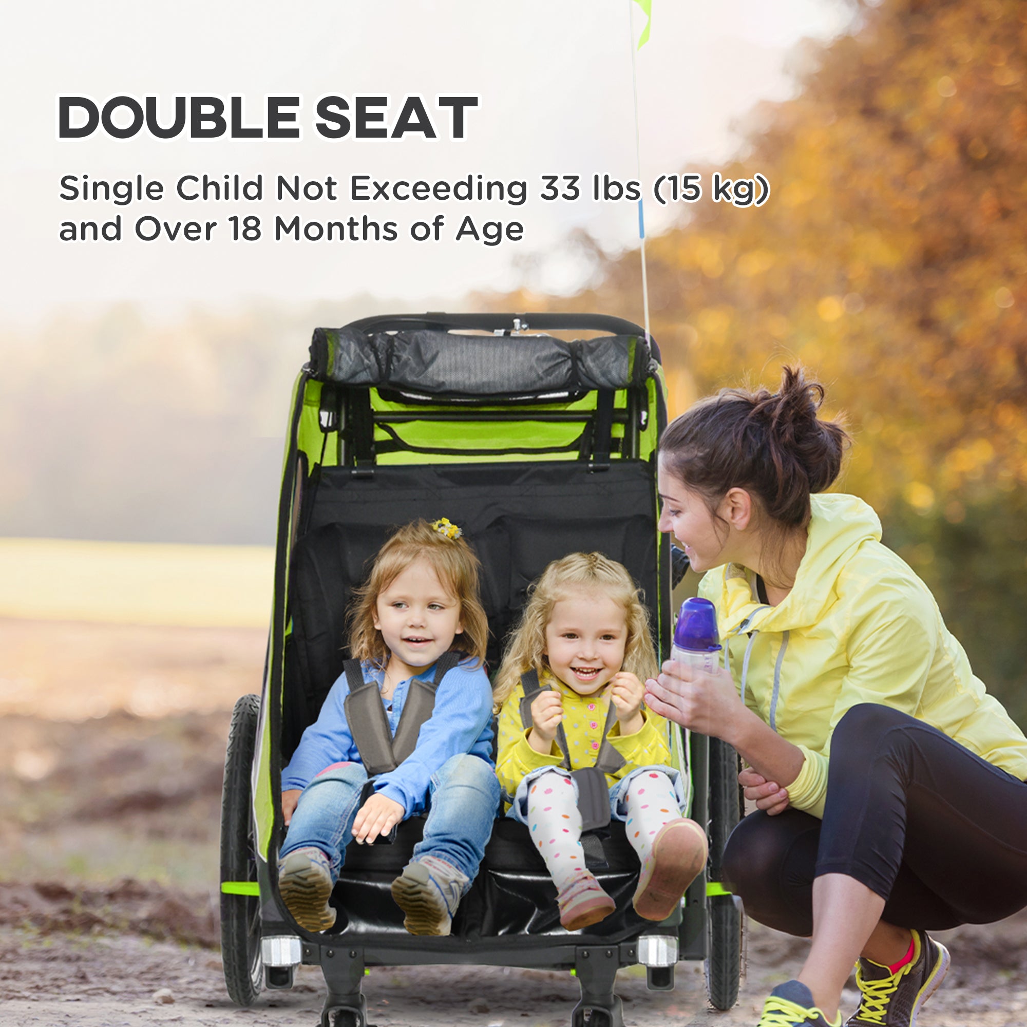 Bike Trailer for Kids 3 In1 Foldable Child Jogger Stroller Baby Stroller Transport Carrier with Shock Absorber System Rubber Tires Adjustable Handlebar Kid Bicycle Trailer Green and Gray