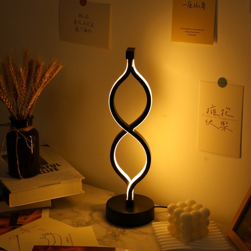 2Pcs Modern Wave-Shaped USB Desk Lamp With 3-Color Dimmable Lighting For Bedroom