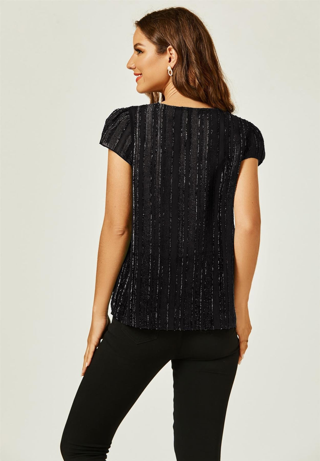 Beflockter Tüll transparentes Top in Schwarz