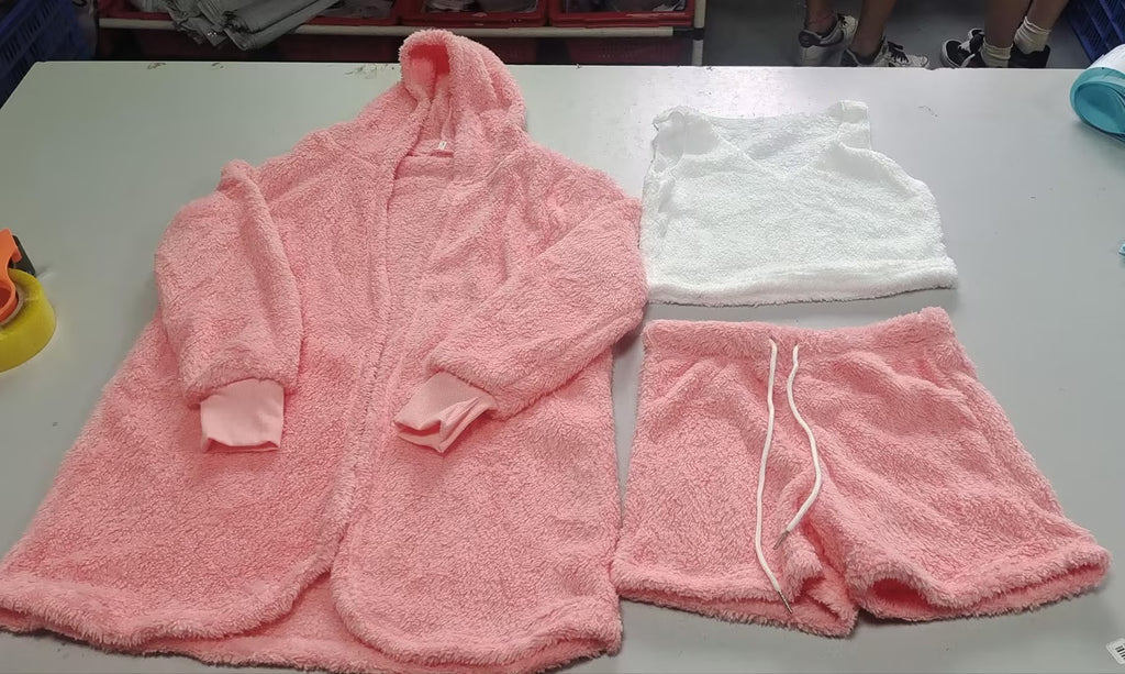 3-teiliges Damen-Bekleidungsset Langarm Crop-Tanktop und Kordelzug-Shorts Schlafanzug-Set