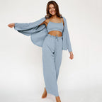 Women's Fashion Solid Color Pajamas Undershirt Three-piece Set