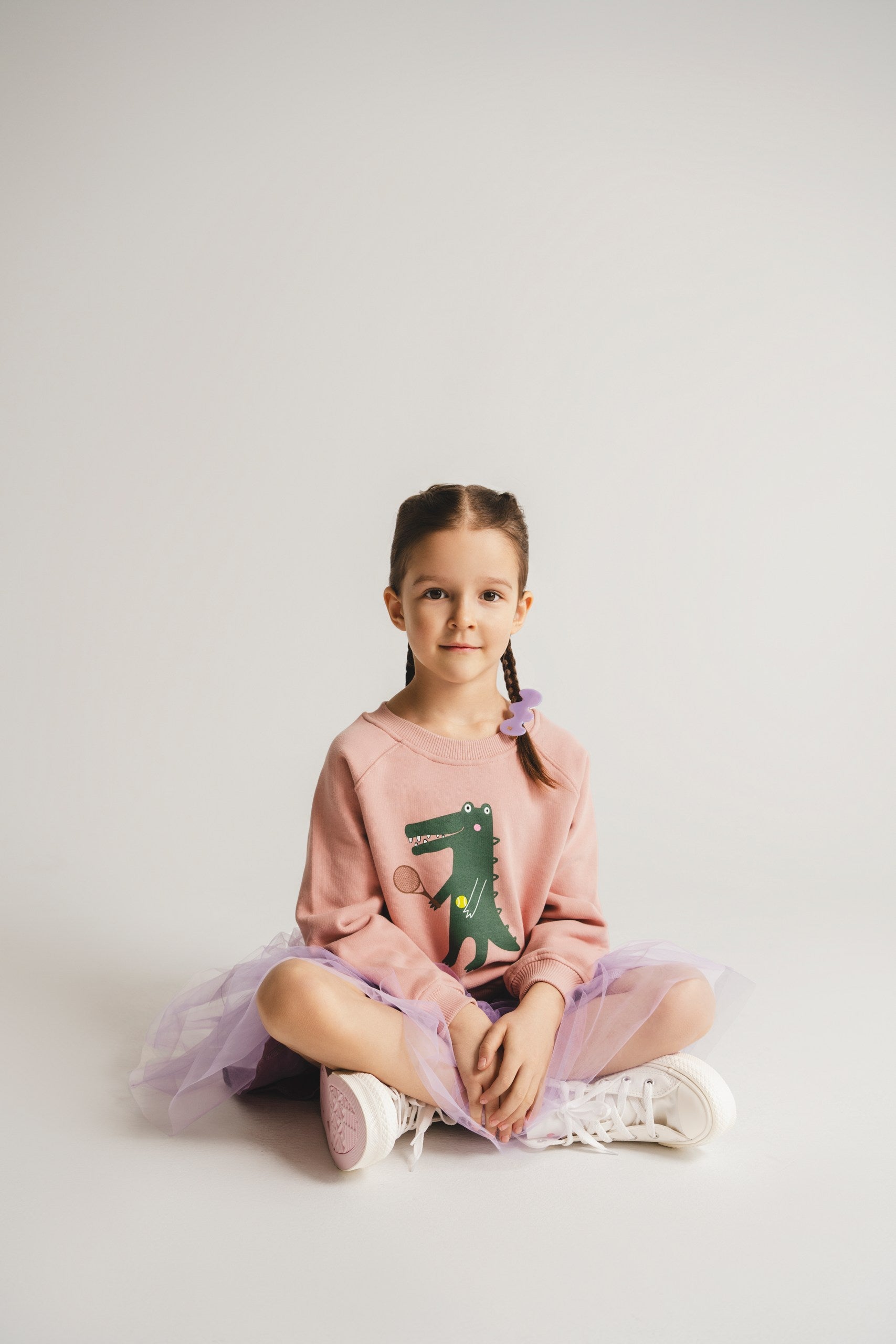 Baumwoll/Tüll Kleid Krokodil in Violett