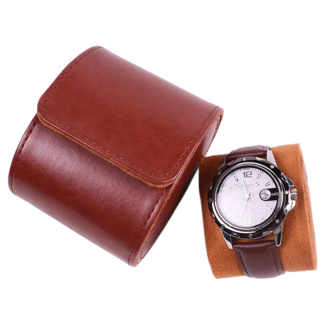 Uhrenrolle PU Leder Braun & Schwarz – Reise Uhrenetui Aufbewahrung für Armbanduhren
