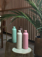Isolierte Edelstahl Trinkflasche für Sport, Yoga & Pilates – Aqua Zen, Greige