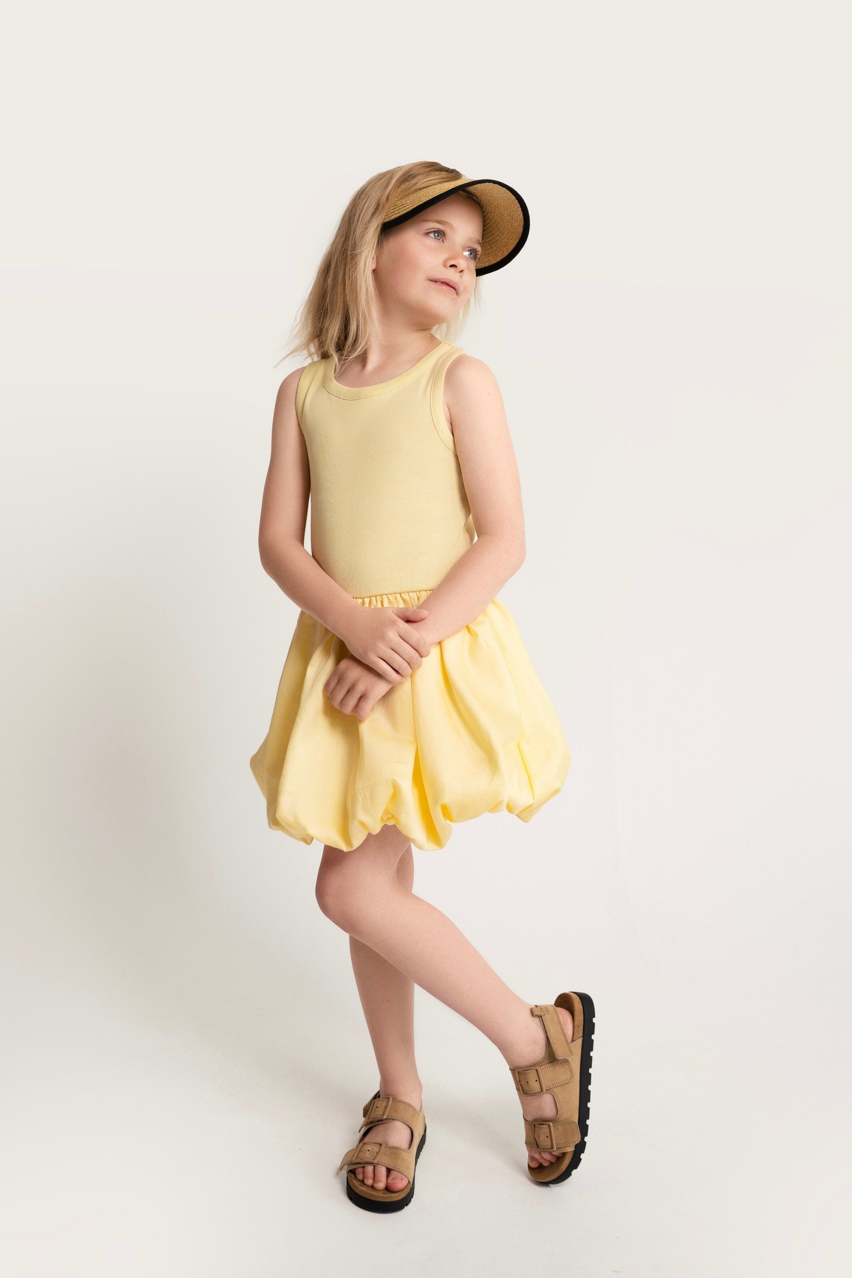 Balloon-Kleid aus Baumwolle mit Tanktop-Oberteil in Gelb