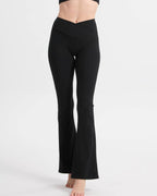 Bootcut Leggings High Waist gerippt blickdicht – Schwarz