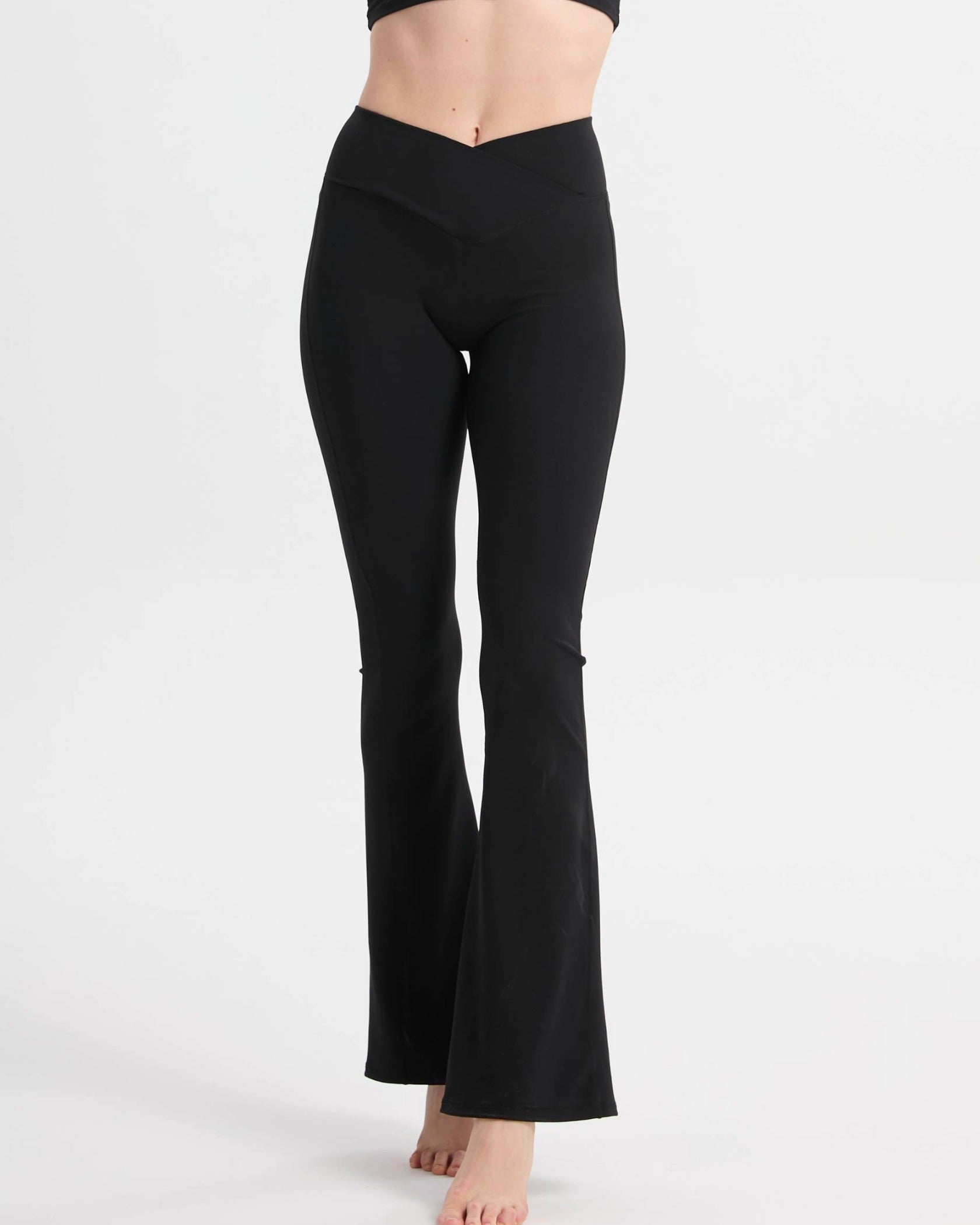 Bootcut Leggings High Waist gerippt blickdicht – Schwarz