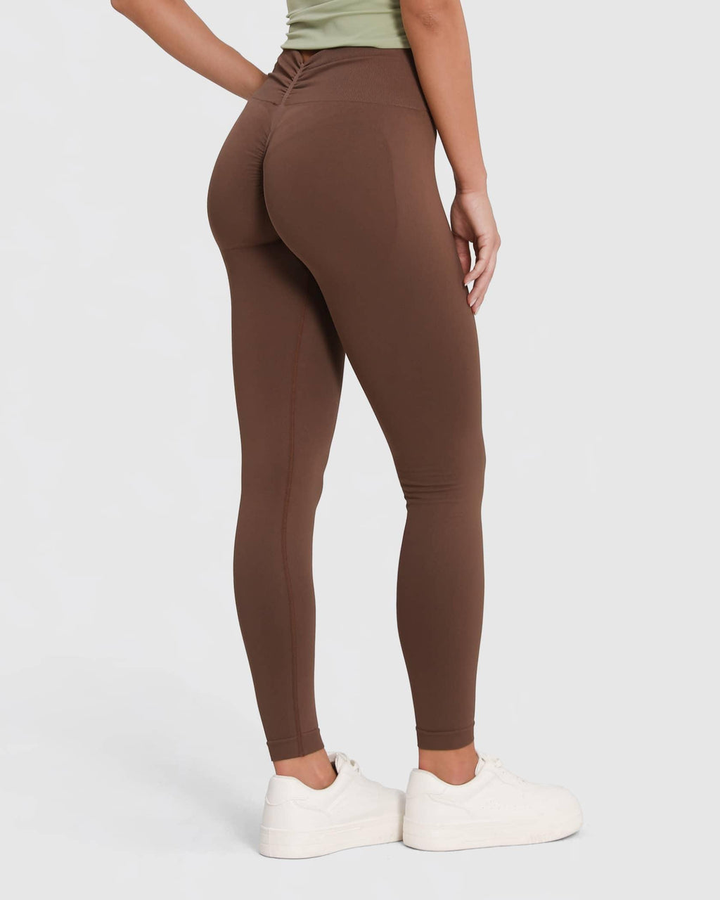Legging Scrunch Taille Haute sans Coutures en Forme de V Opaque – Marron