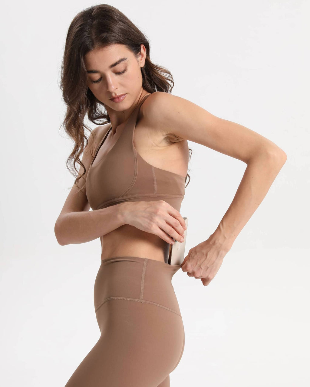Legging taille haute doux avec poche cachée – Marron clair