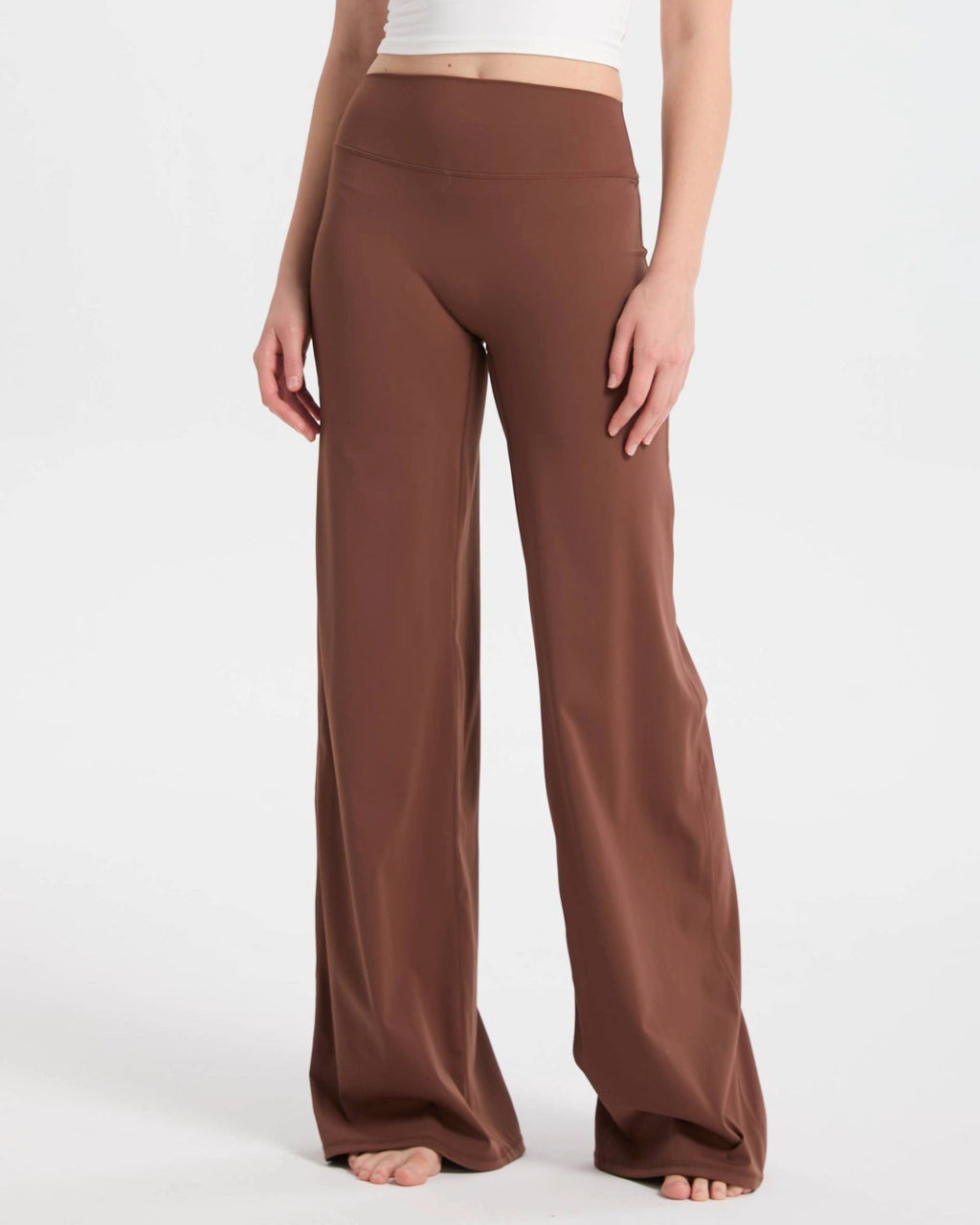 Pantalon large taille haute coupe décontractée – Marron