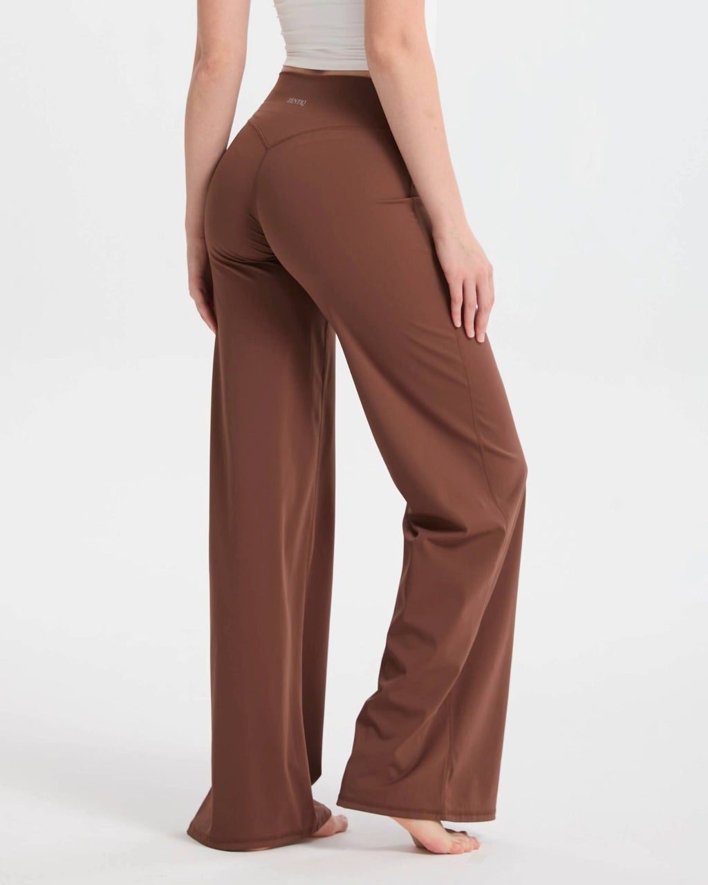 Pantalon large taille haute coupe décontractée – Marron