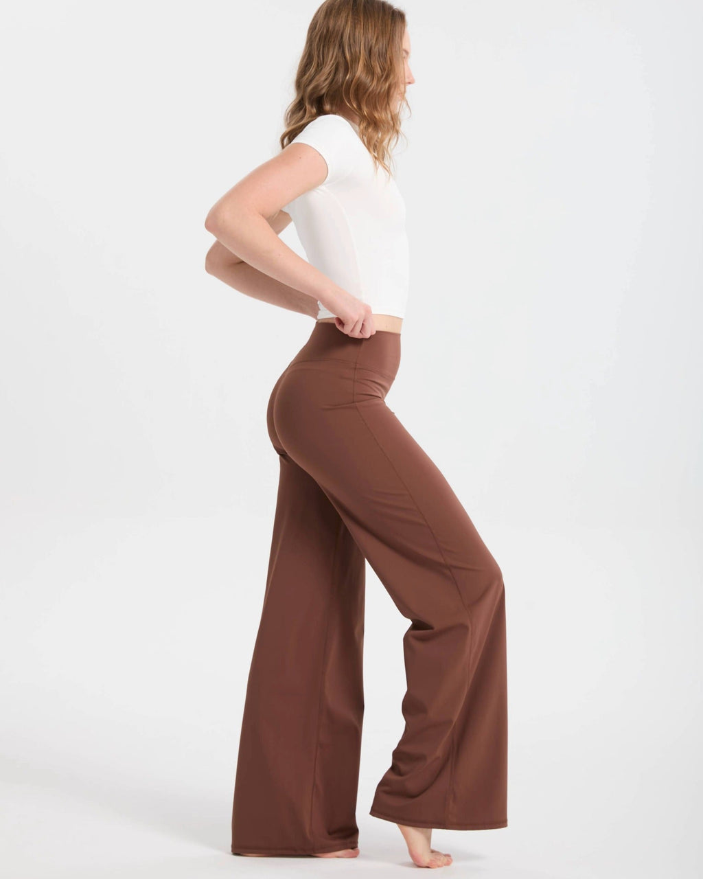 Pantalon large taille haute coupe décontractée – Marron