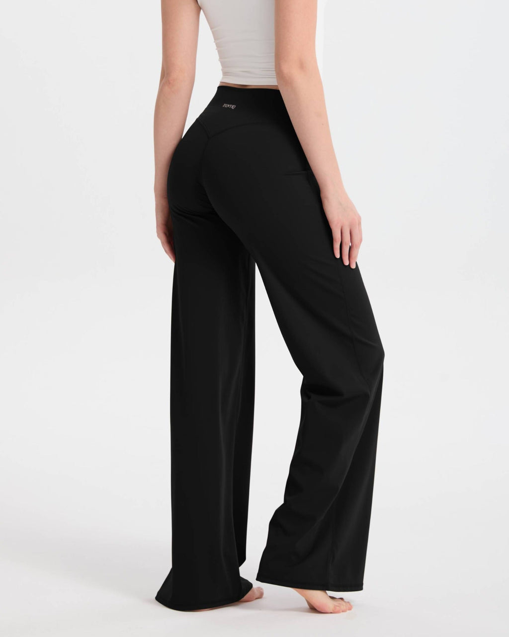 Pantalon large taille haute coupe décontractée – Noir