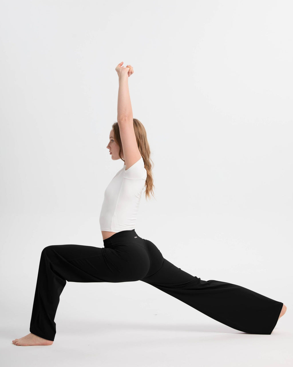 Pantalon large taille haute coupe décontractée – Noir