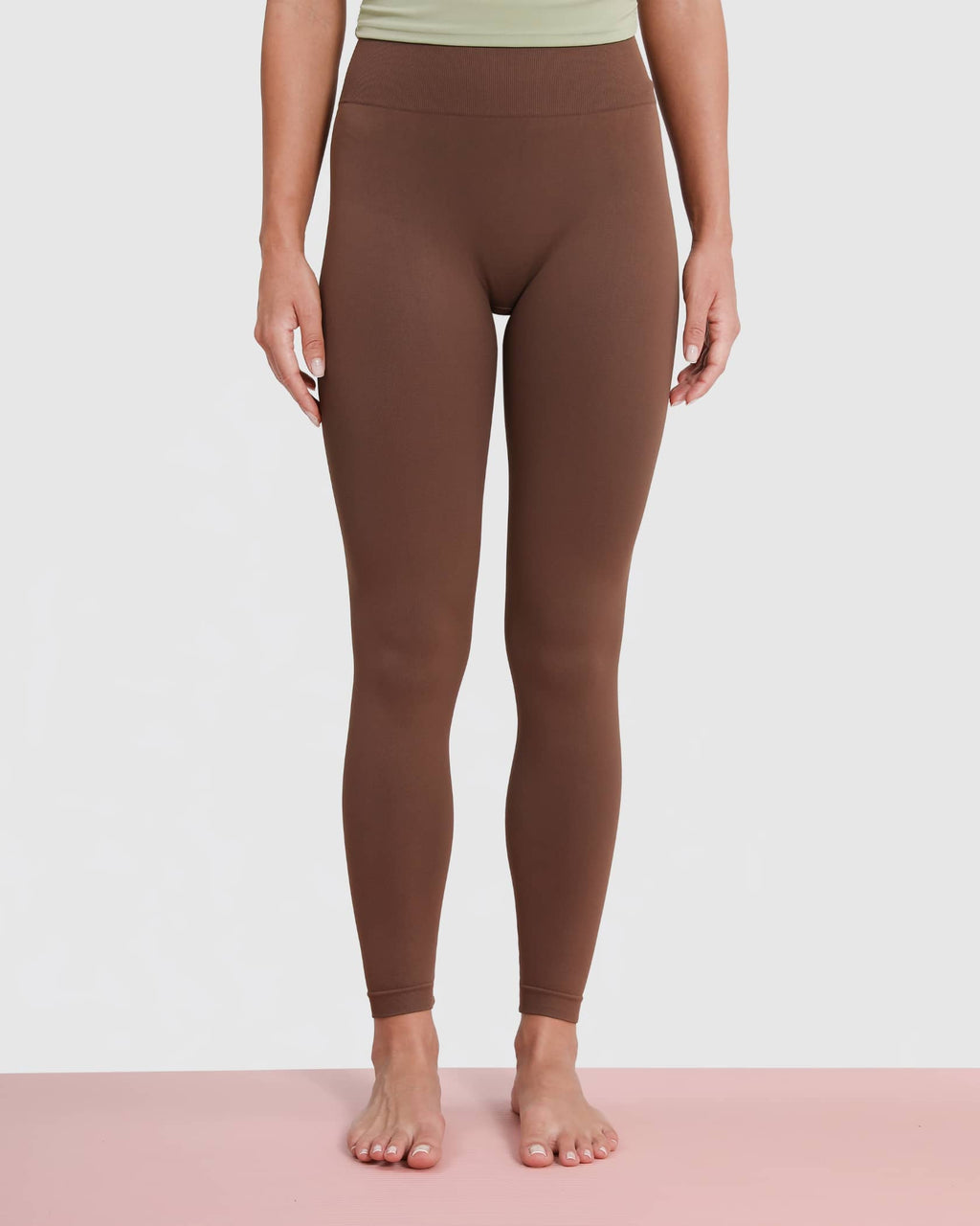 Set leggings froncés taille haute + débardeur sans couture - Mélange vert et marron