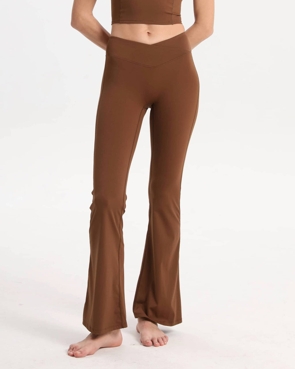 Legging Bootcut Taille Haute Confortable Opaque – Marron