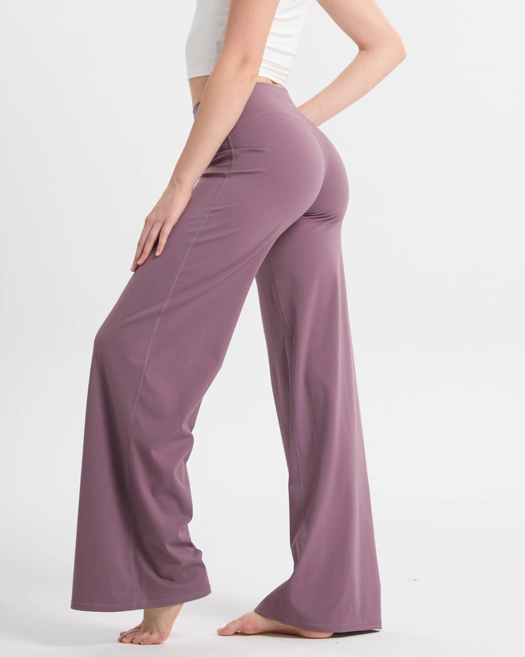 Pantalon ample taille haute coupe décontractée – Lilas pastel