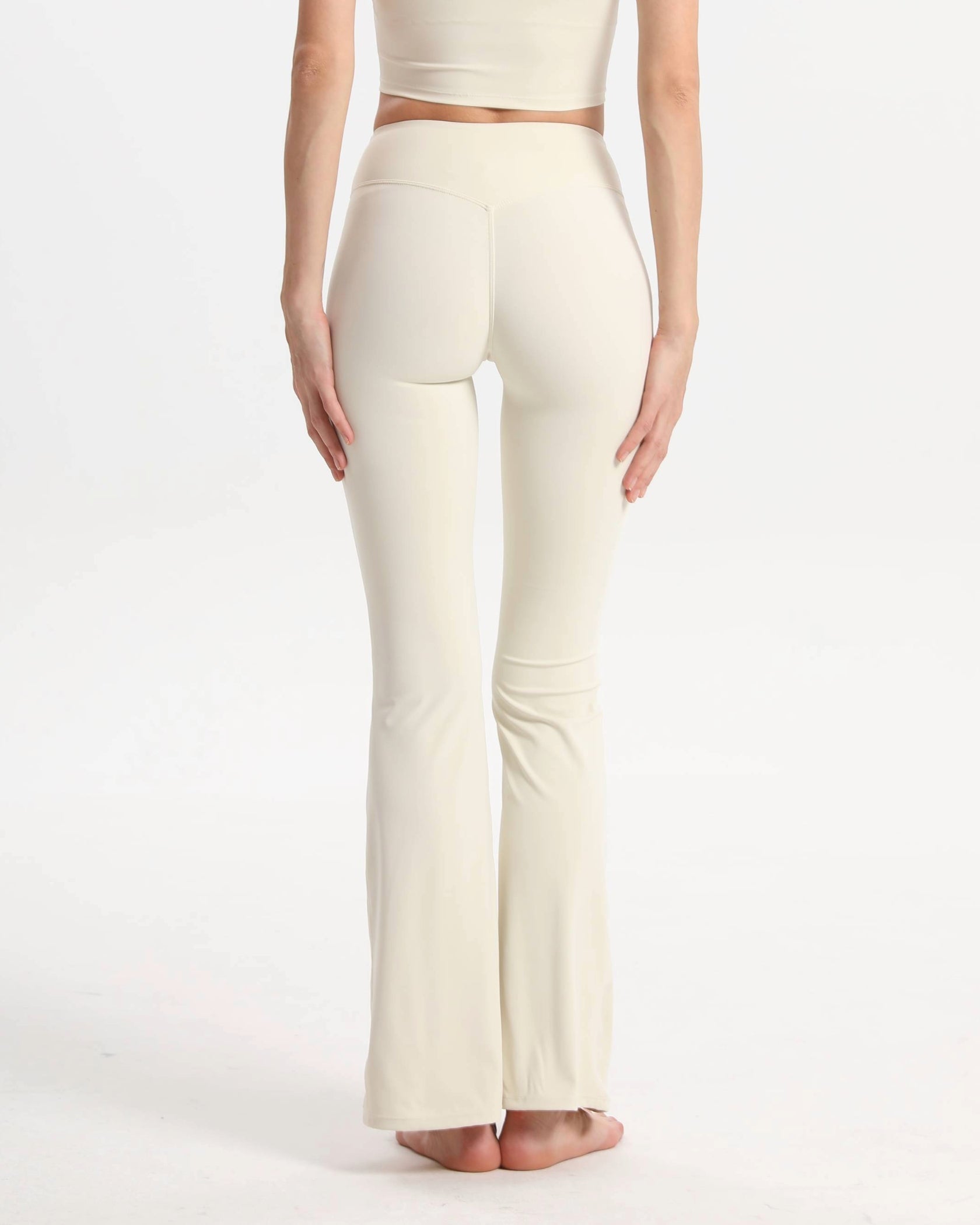 Bootcut Leggings High Waist bequem blickdicht – Cremeweiß