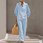 Women's Short-sleeved Suit Summer Loose Pullover Top And Straight-leg Trousers Outfit Clothing