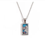 Mode Tarot Halskette mit Strasssteinen, Diamantbesetzter Anhänger, Rechteckige Tropfenhalskette aus Edelstahl, Schmuck