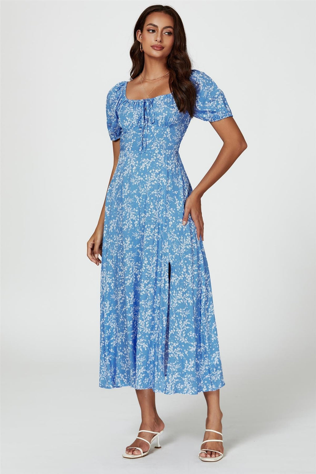 Blumenprint Maxikleid in Blau