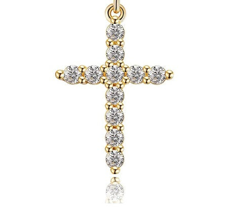 Collier rotatif couronne en croix serti de faux diamants