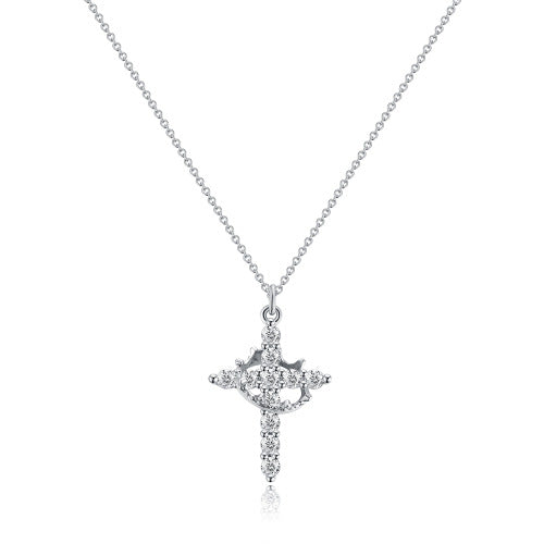 Collier rotatif couronne en croix serti de faux diamants
