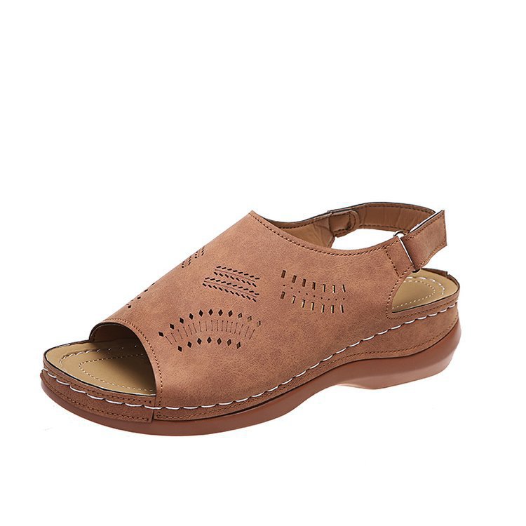 Chaussures de loisirs vintage à boucle évidée, bout ouvert et bouche de poisson
