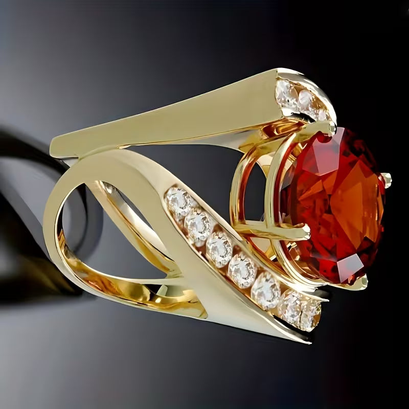 Eleganter Kupferring – mit roten synthetischen Steinen und Ziersteinen | Geeignet für den Alltag 