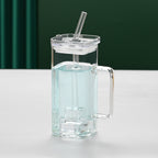 1 Pcs Pink Glass Straw Cup, 6 Colors Square Glass Cup With Straw And Lid, High Borosilicate Glass Cup, Milk Cup, Juice Cup, Cold Drink Cup, Coffee Cup, Tea Cup, Office Cup, Gift Cup