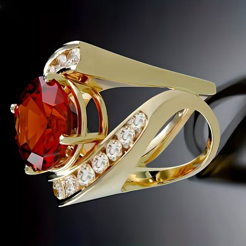 Eleganter Kupferring – mit roten synthetischen Steinen und Ziersteinen | Geeignet für den Alltag 