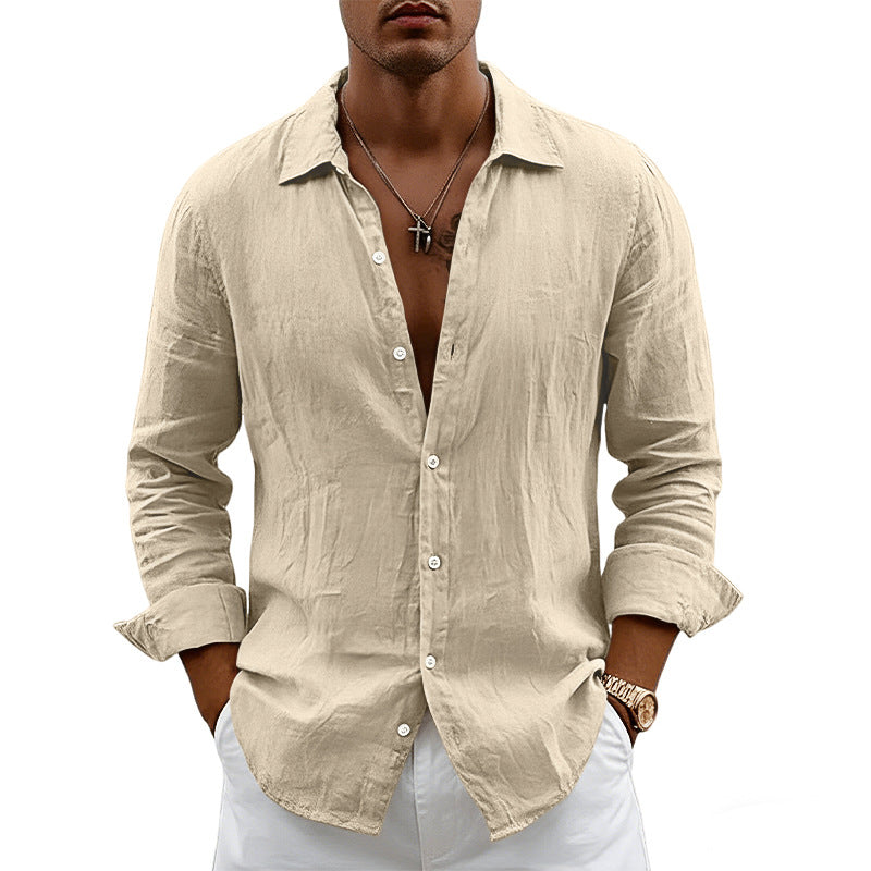 Lockere Strickjacke mit Reverskragen Vielseitiges Leinen-Langarmhemd