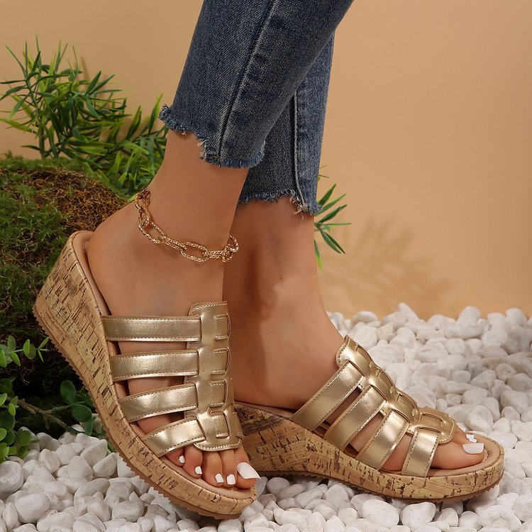 Nouvelles sandales romaines compensées peep-toe euro-américaines