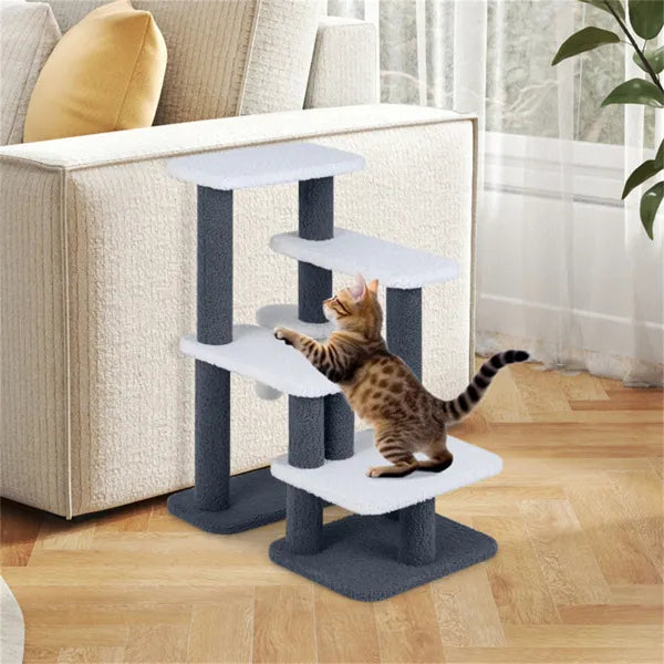 2-in-1 Cat Stairs & Tree With Sisal Scratching Post, 4 Levels Pet Steps For Elderly Cats & Short-Legged Dogs