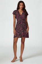 Floral Print Wrap Top Dress In Black