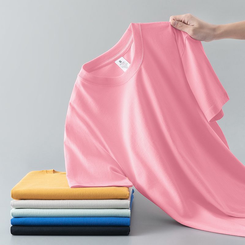 Débardeur à col rond et à manches courtes en coton pur pour hommes et femmes, t-shirt d'été de couleur unie