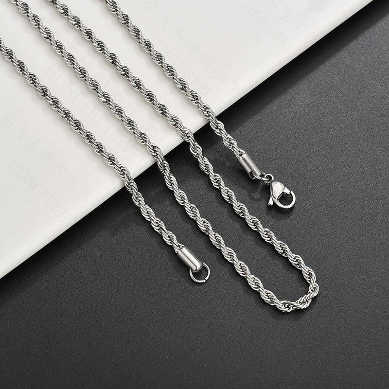 Collier tressé en acier inoxydable avec revêtement sous vide, style hip-hop