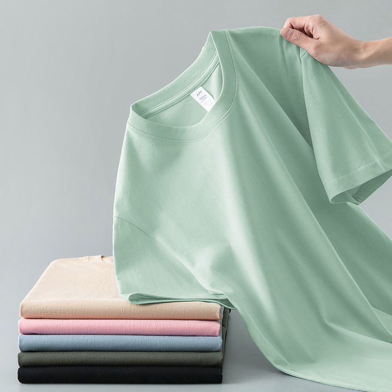 Débardeur à col rond et à manches courtes en coton pur pour hommes et femmes, t-shirt d'été de couleur unie