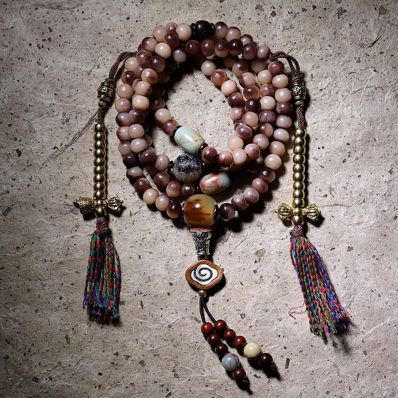 Bracelet en os de chameau naturel, écologique, rouge sang, perles bouddhistes tibétaines, 108 pièces
