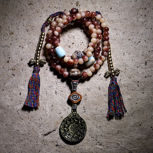 Bracelet en os de chameau naturel, écologique, rouge sang, perles bouddhistes tibétaines, 108 pièces