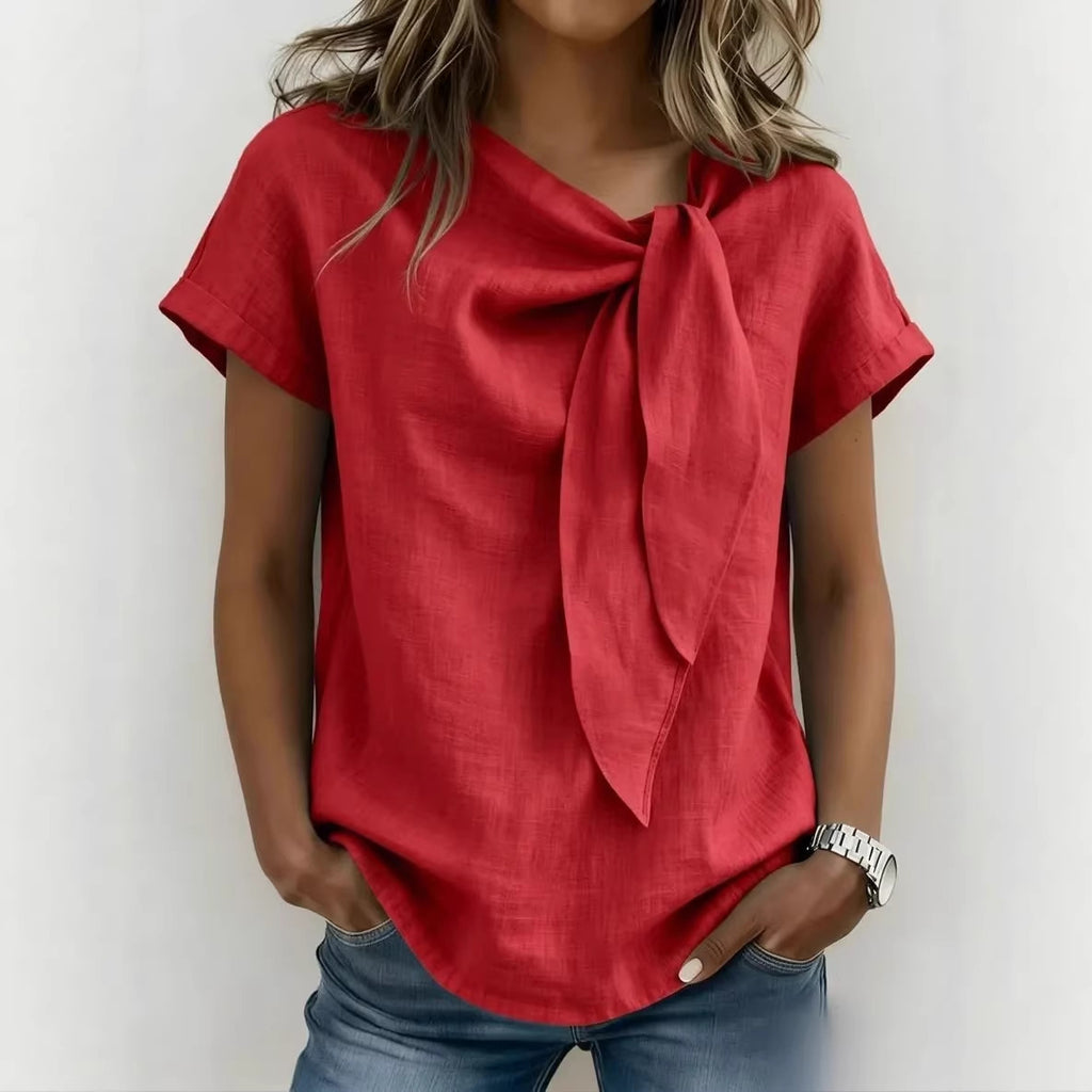 T-shirt décontracté d'été à manches courtes pour femmes - Haut léger en mélange de coton pour tous les jours