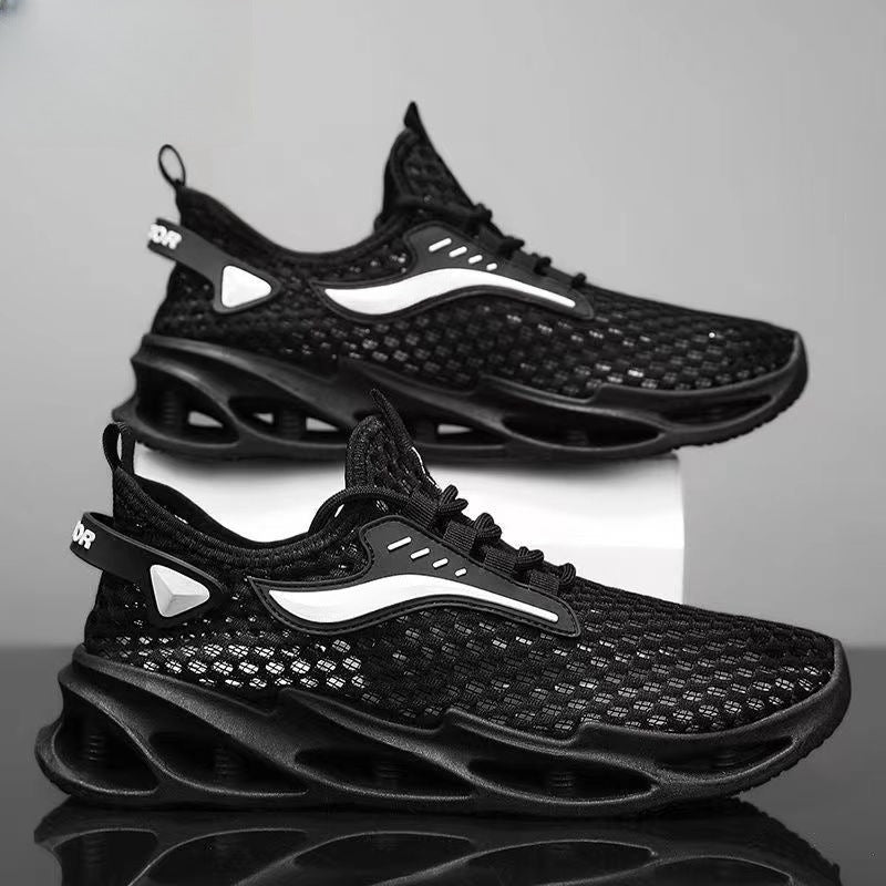 Baskets montantes à lacets pour hommes, chaussures de sport en maille, semelle creuse tendance, chaussures de course à tige basse
