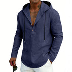 Men's Casual Linen Hoodie Long-Sleeve Top