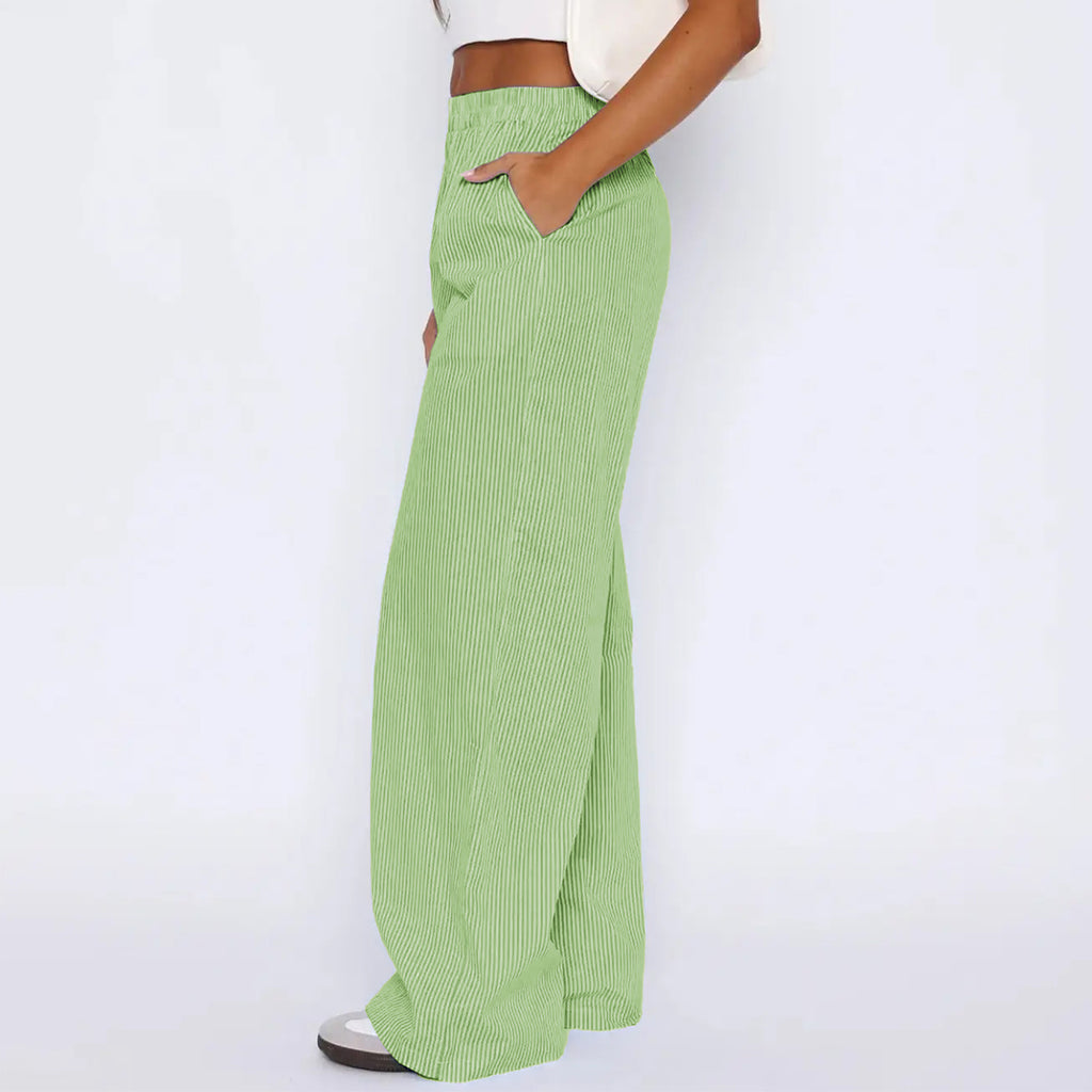 Gestreifte Hose mit Taschen, im Mode-Stil, lässige weite gerade Hose, Damenbekleidung