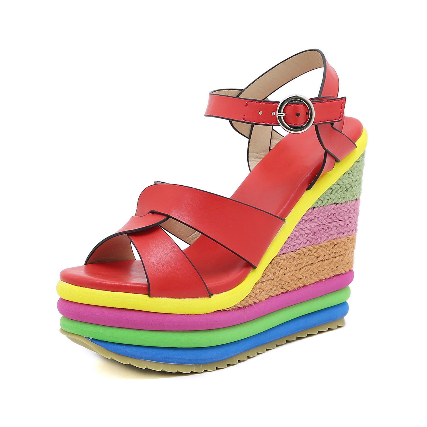 New Rainbow Wedge Peep Toe Sandals For Women