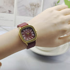 Retro Römische Ziffern Zifferblatt Lederarmband Uhr - Damen