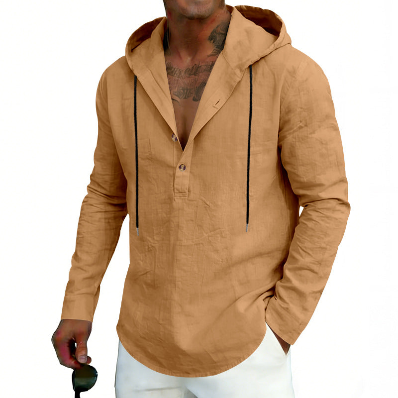 Men's Casual Linen Hoodie Long-Sleeve Top
