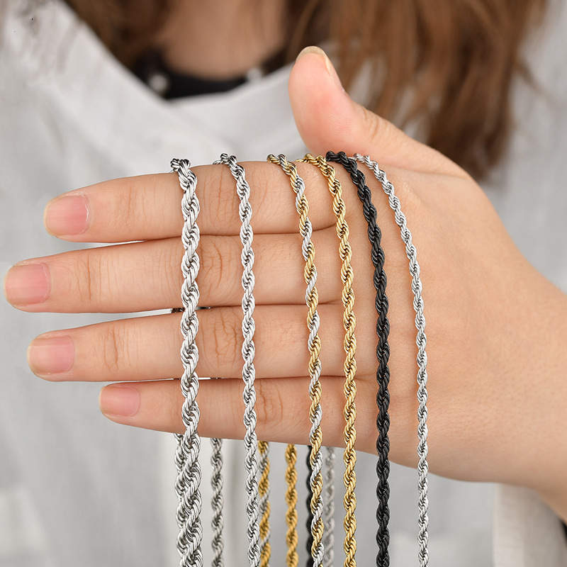 Collier tressé en acier inoxydable avec revêtement sous vide, style hip-hop